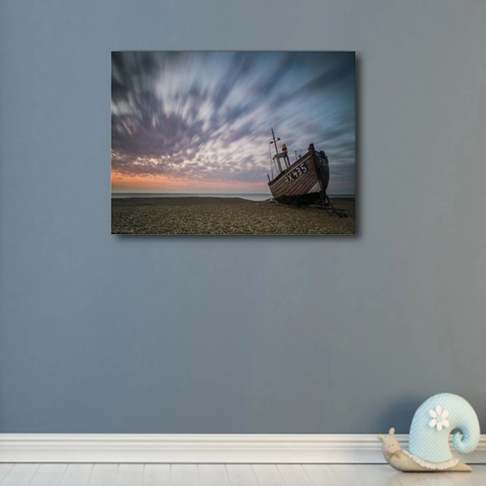 Seaside Sandy Boat Sky Rising Sun Print On Canvas Home Decor Wall Artwork Painting Pictures for Living Room Decoration | Дом и сад