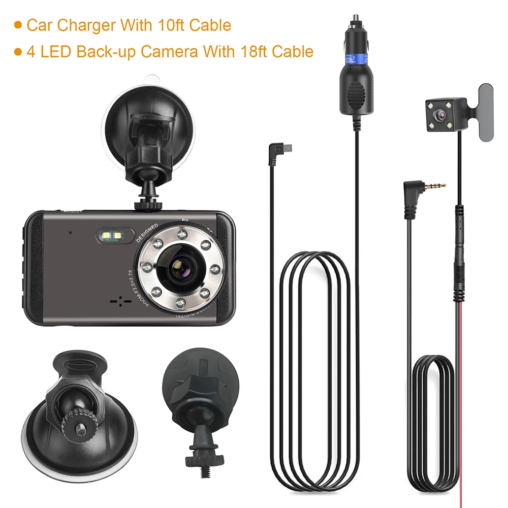 AMPrime Dash Cam Новая версия автомобильный dvr камера Full HD 1080 P 4 ''IPS на тонкопленочном