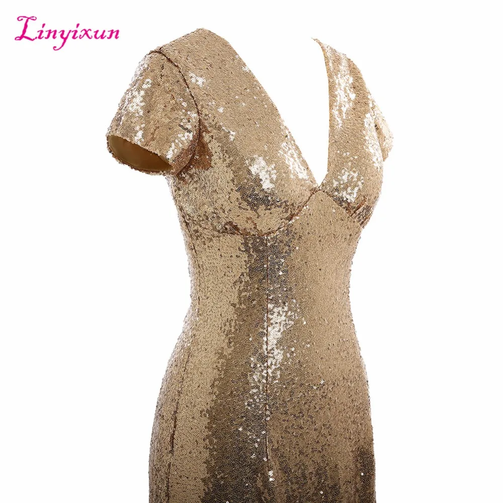Linyixun Настоящее фото шампанского длинные платья подружки невесты 2017 расшитое