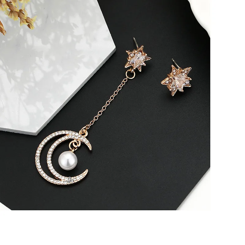 Корейские модные асимметричные серьги с Луной Горячая простой серебристый цвет