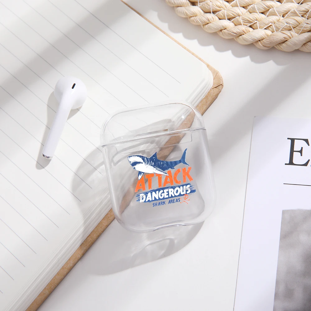 Чехол для беспроводных наушников Apple AirPods 1/2 с мультяшной акулой и Bluetooth мягкий