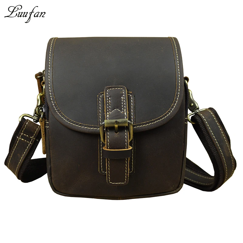 Мужская коричневая сумка через плечо из натуральной кожи 2 варианта