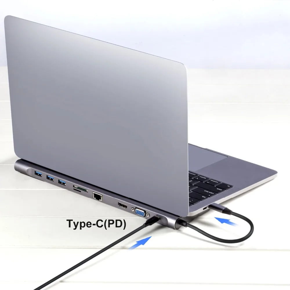 Док станции для ноутбука 10 в 1 Type C до USB3.0 RG45 HDMI VGA SD TF конвертер аксессуары