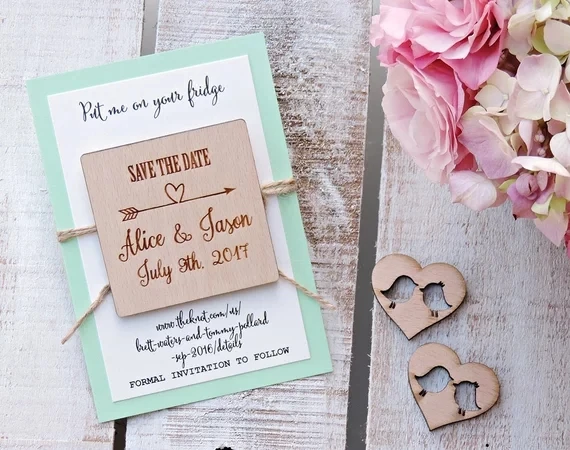

personalize names date engraved Wooden Card save the date Wedding invitations Magnets, Wedding Wood Save-the-Date Magnet gifts