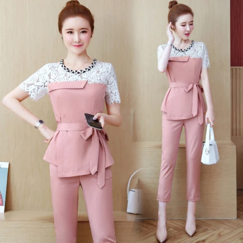 Кружевной сшитый нерегулярный Женский комплект из 2 предметов Топ и штаны летний