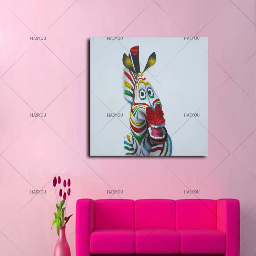 Best ручной работы, оригинальные красочные Улыбающееся Zebra Square Размеры Домашний Декор холст расписанную иллюстрации для Гостиная детской комнаты