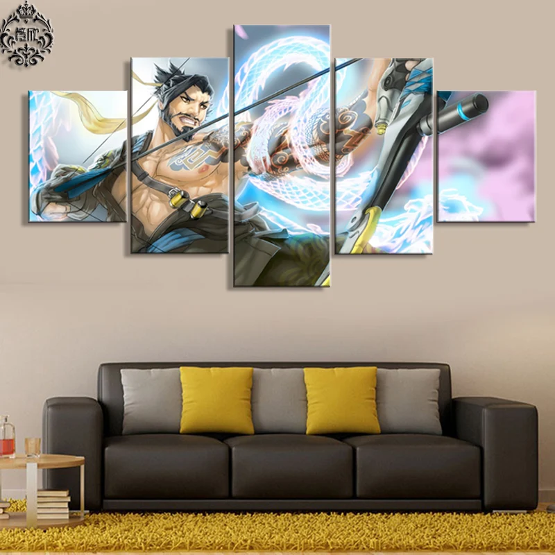Современный игровой постер Overwatch Hanzo на холсте с 5 панелями домашний декор