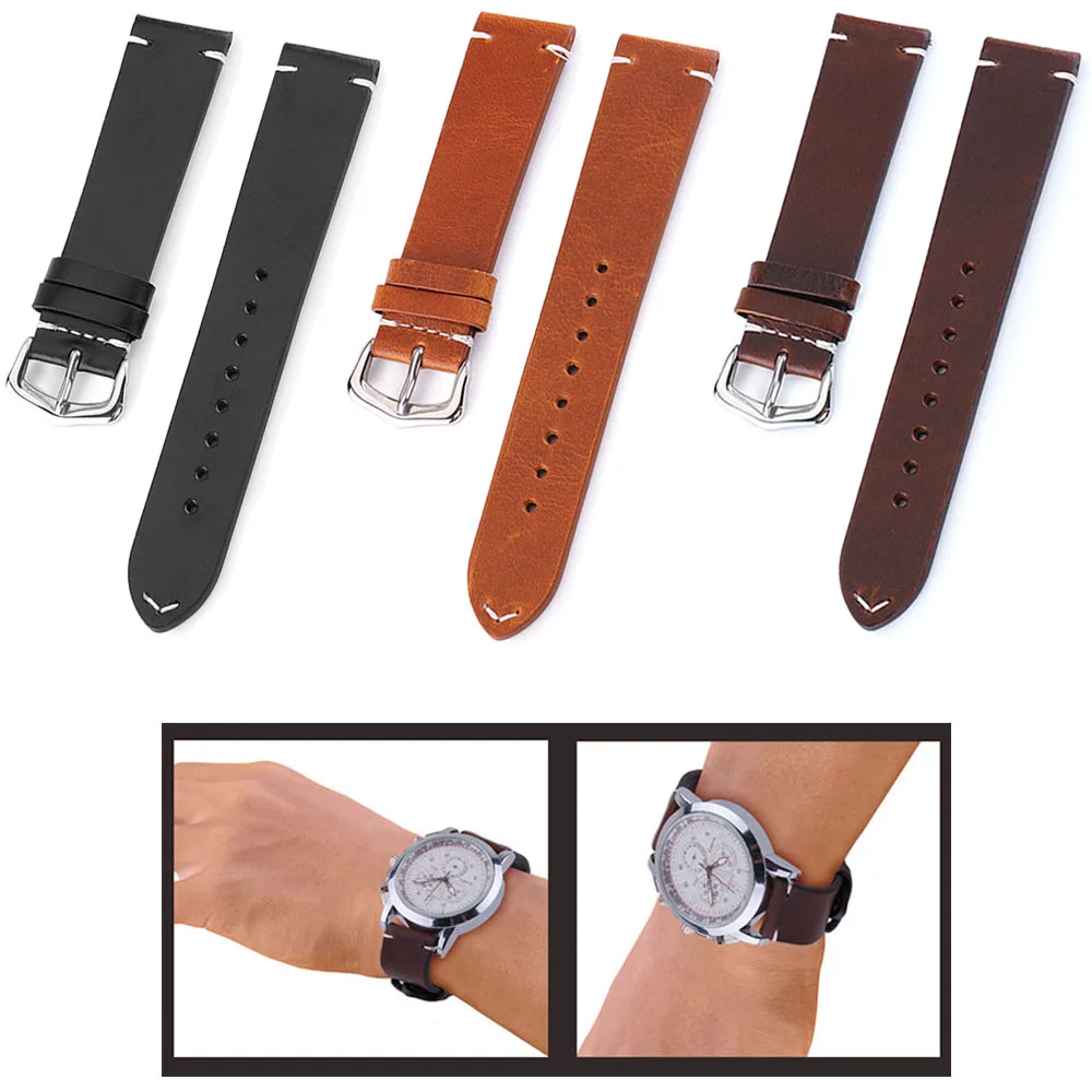 

Genuine Leather Watch Band Strap Stainless Steel Clasp 18mm 19mm 20m 21mm 22mm 24mm Watchband Women Men Watch Strap with pins