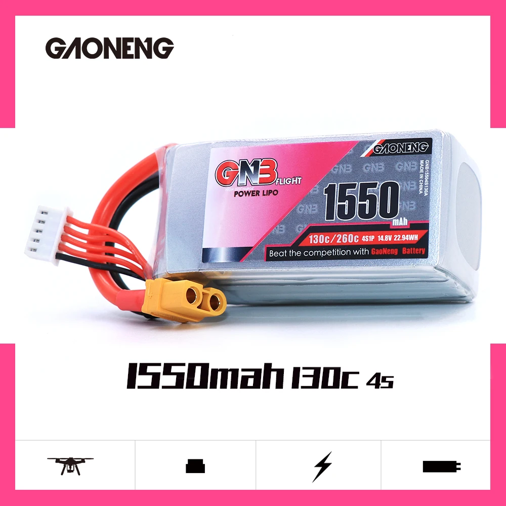 Аккумулятор Gaoneng GNB 1550 мАч 4S1P 14 8 в 130C/260C Lipo с разъемом XT60 для FPV гоночного дрона