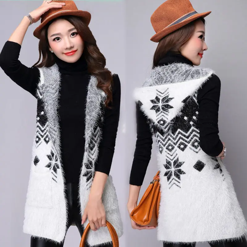 

Spring and autumn and winter hippocampus wool cardigan sweater coat women long section of loose knit shawl hooded vest Ms. TB849