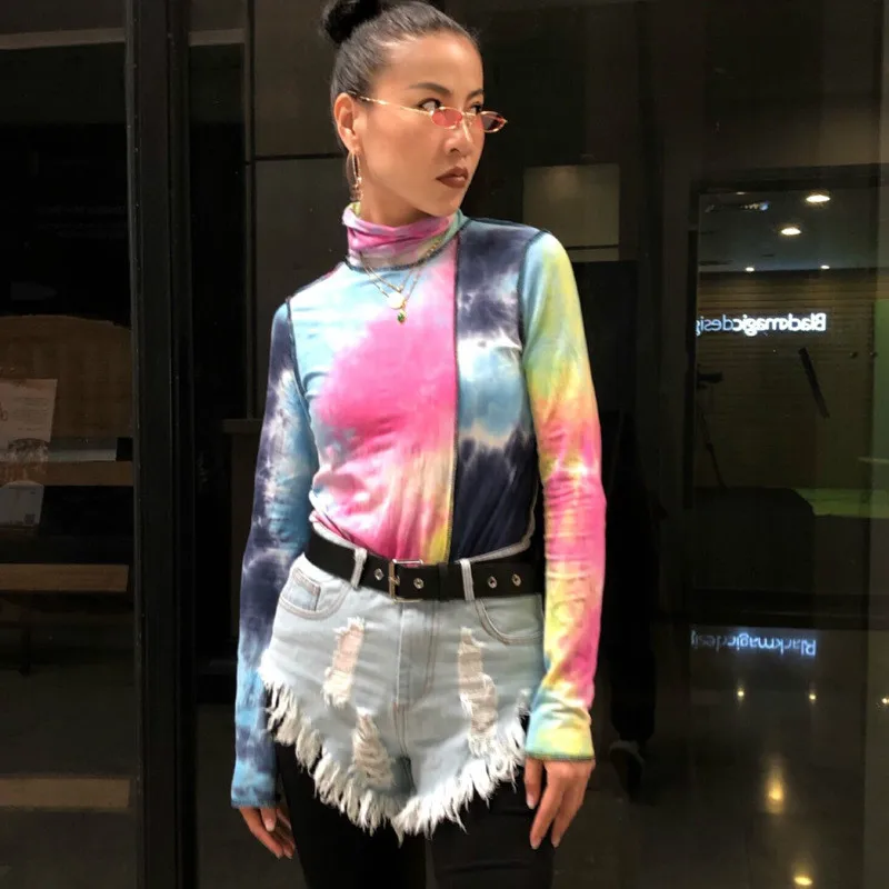 Модный галстук-принт в виде пятен от краски блуза рубашка Элегантная стойка Шеи