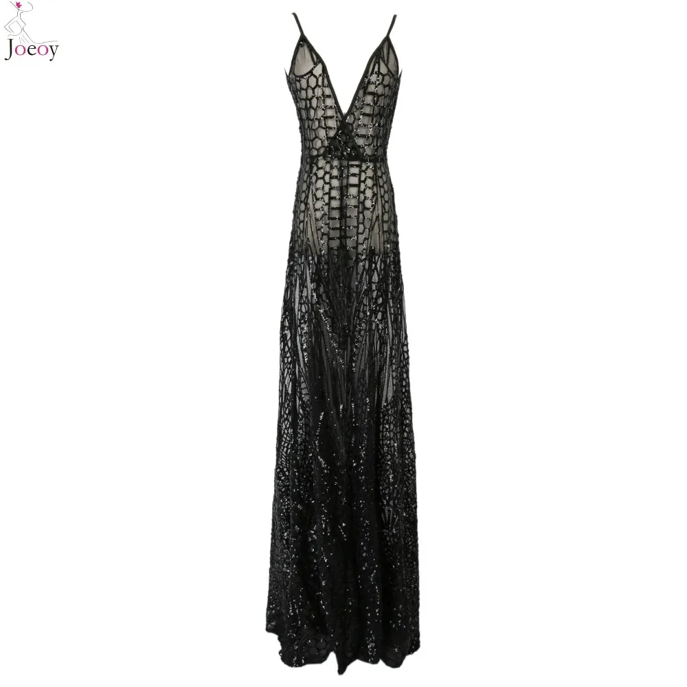 Женщины Черный Блестками Wrap V-образным Вырезом Сплит Макси Платье 2016 Весной Новый
