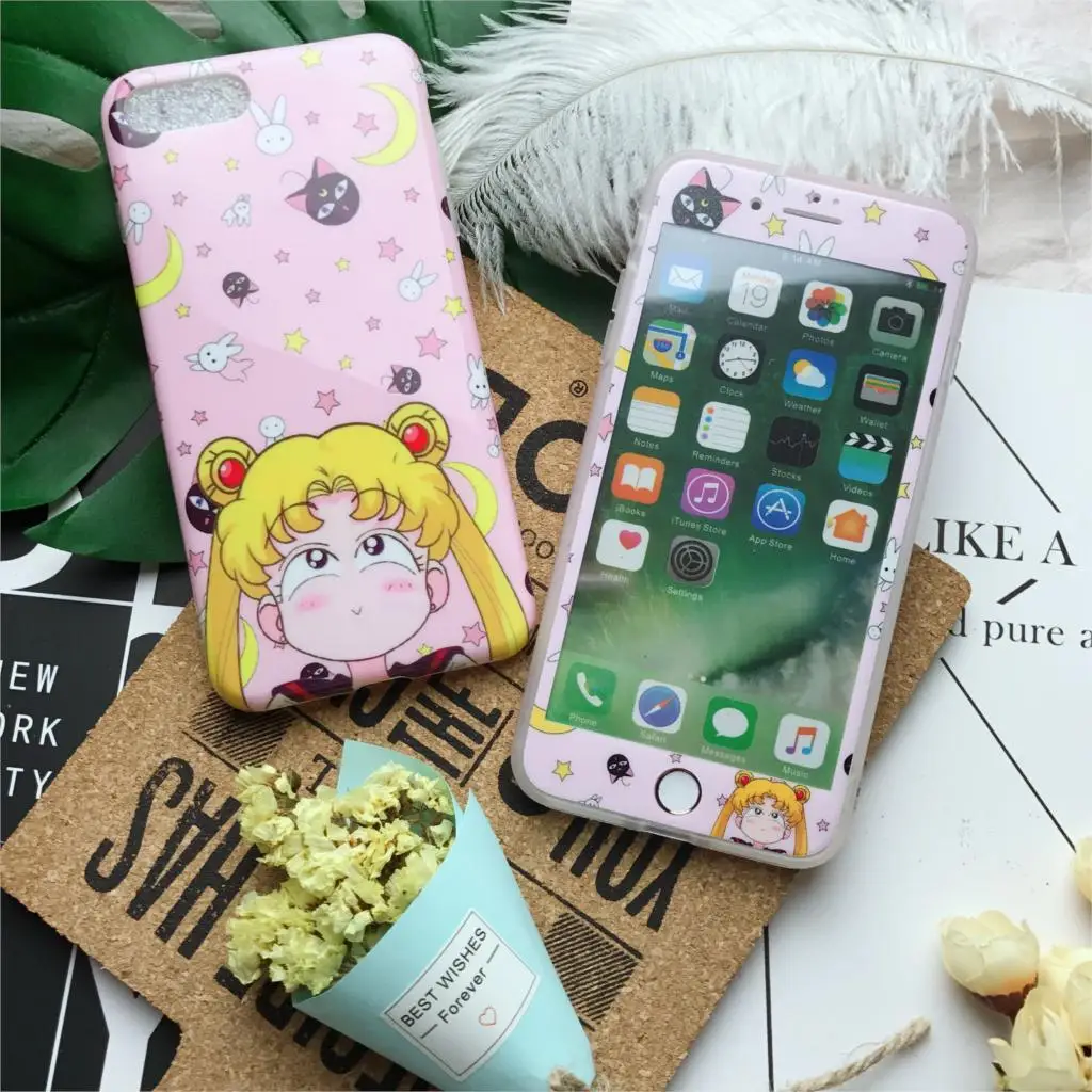 Для iPhone 6 6s Plus 7 8 IMD TPU чехол для телефона+ Защитная пленка для экрана 3D закаленное стекло моя мелодия Две звезды Сейлор Мун