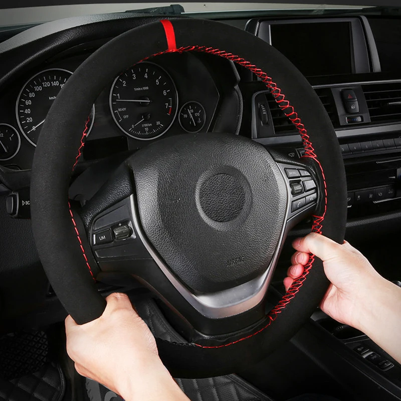 Превосходное качество кожаный чехол рулевого колеса автомобиля DIY оплетка рулевые Чехлы против пота скольжения спортивный стиль для большинства автомобилей 15 дюймов