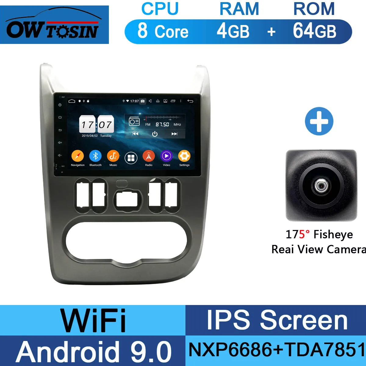 64G Fisheye Camera " Восьмиядерный Android 9,0 4G+ 64G Автомобильный dvd-плеер для Renault Logan Sandero Duster DACIA Logan Sandero автомобильный Радио gps Navi Parrot BT - Цвет: 64G Fisheye Camera