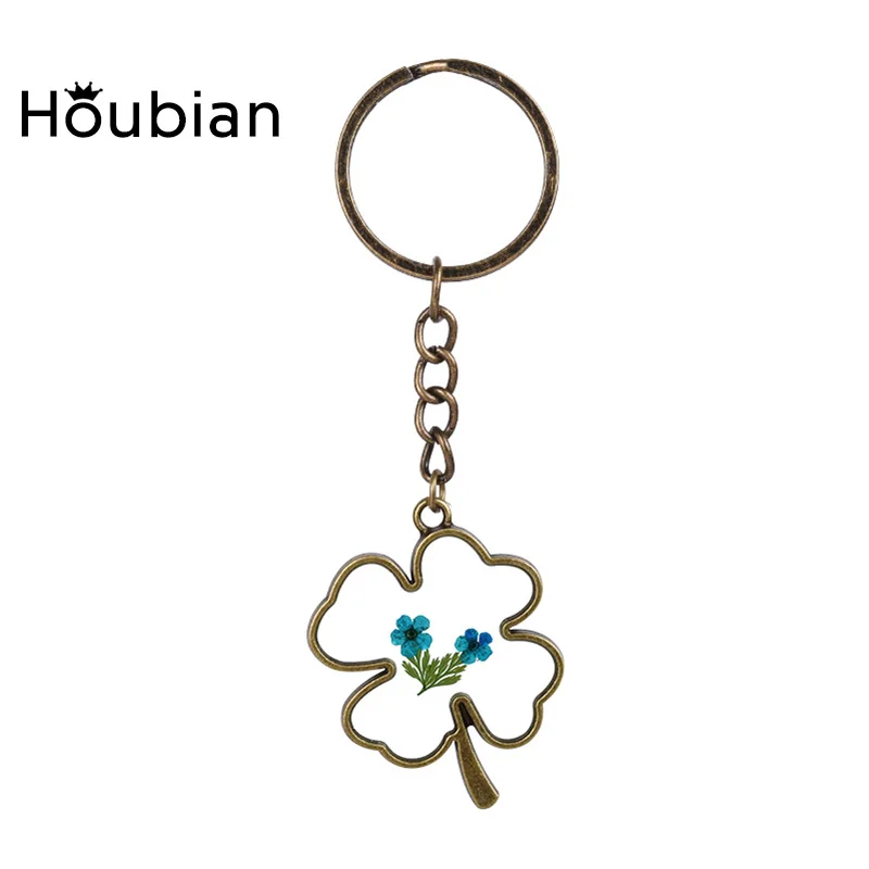 HouBian 2017 Новый брелок с подвеской в виде клевера длинный стеклянный сушеным