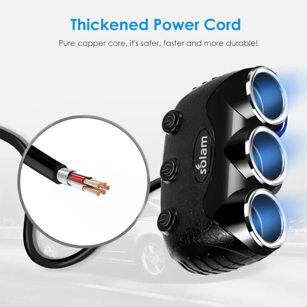 Автомобильное зарядное устройство USB 3 гнезда 2 порта 120 А|Зажигалка| |