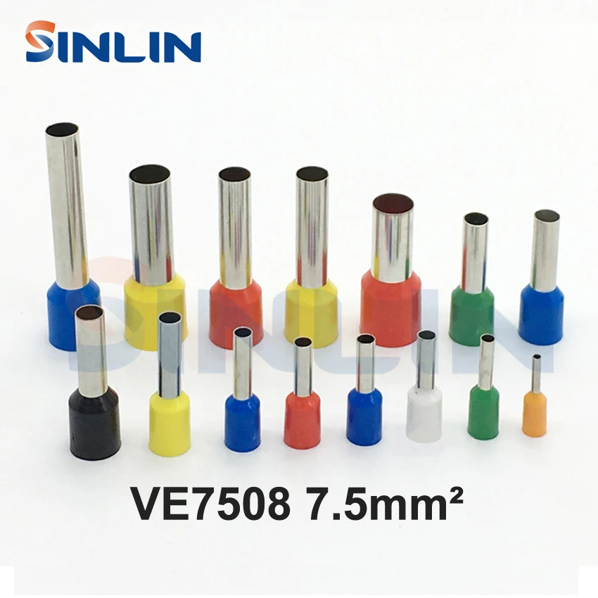 

1000pcs/lot Crimp Terminal VE7508 tube pre insulating terminal Bootlace Ferrules AWG20 Brass Lead length 8mm