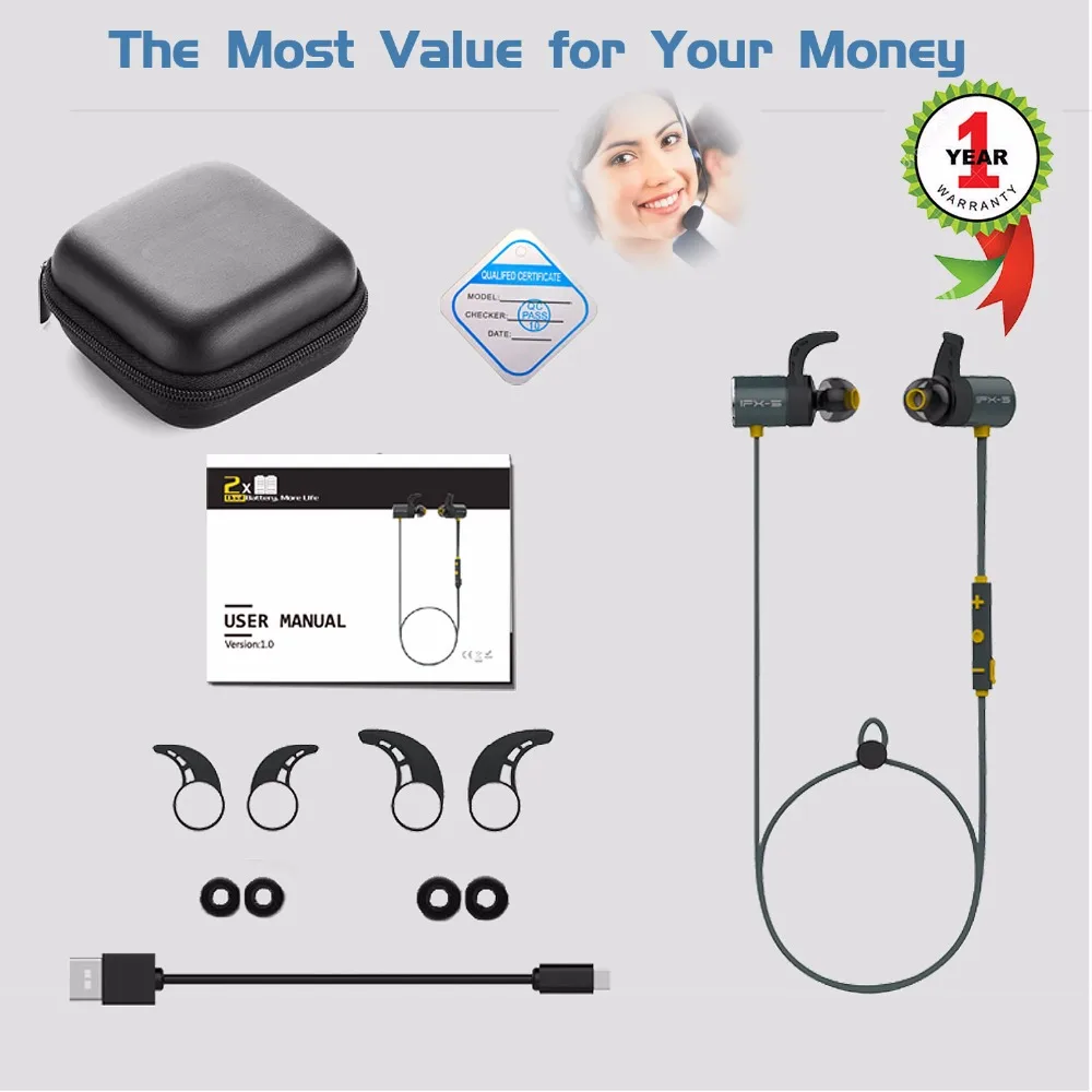 TOPROAD Bluetooth наушники беспроводные стерео Бас водонепроницаемые с микрофоном