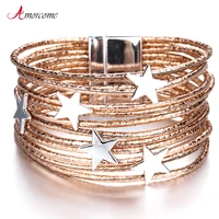 amorcome bohemian star leather bracelets for women fashion pentagram multilayer wide wrap bracelets bangles jewelry femme