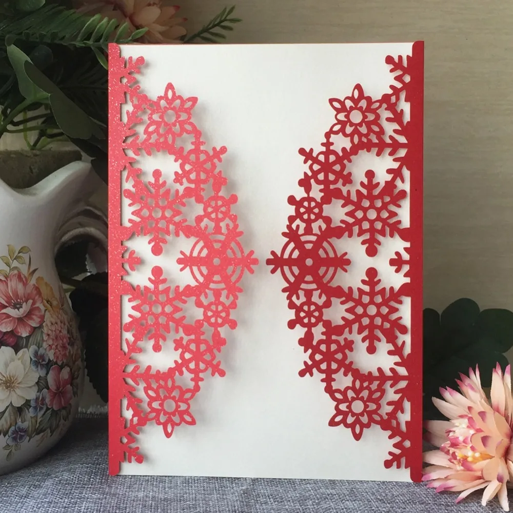 30pcs/lot Hollow Snowflake Pearl Card Wedding Engagement Invitations Birthday Party Greeting Blessing Valentine Day Christmas | Дом и сад
