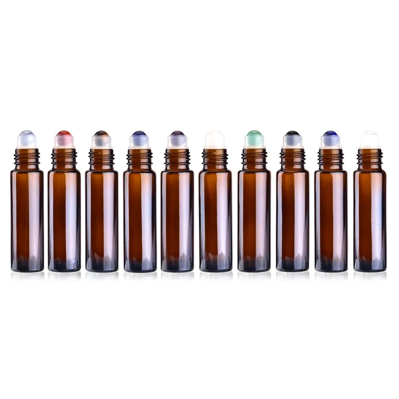 without stone Brown 10 шт. парфюмерное эфирное масло бутылка 10 мл натуральный камень ролик бутылка многоразового парфюма полудрагоценные трубки хранение кристаллов инструмент - Цвет: without stone Brown
