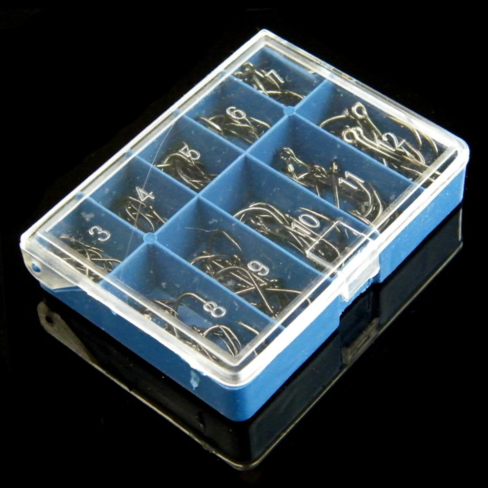 100PCS 10 Sizes 3# -12# High Efficiency Barbed Fishing Hooks with Tackle Box Gold/Black/Silver | Спорт и развлечения