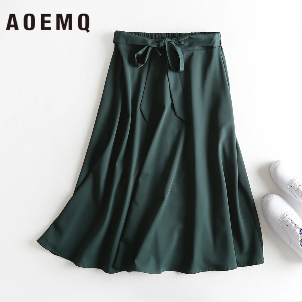 AOEMQ юбки глубокий цвет Твердые с бантом нарядные летний костюм солнышком пляжные