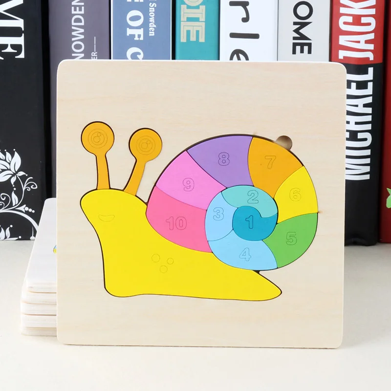 snail 3D деревянные головоломки, игрушки для детей, Деревянные 3d Мультяшные головоломки с животными, интеллектуальные детские развивающие игрушки для детей - Цвет: snail