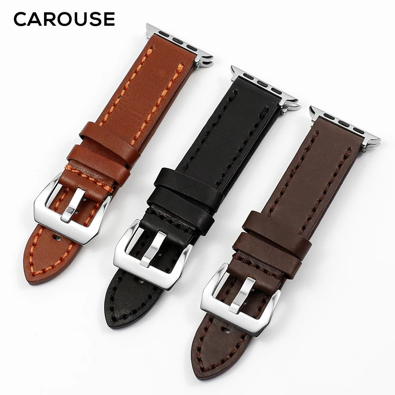Кожаный ремешок Carouse ручной работы для Apple Watch 38 мм 42 мм и ремешок для Apple Watch 40 мм 44 мм серия 4 3 2 1 iWatch браслет