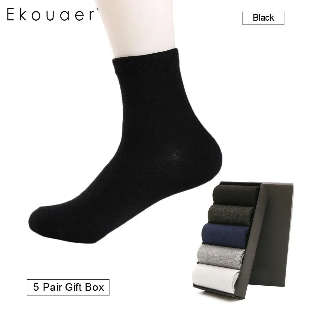 Black Ekouaer 5 пар мужские деловые носки хлопок осень зима впитывающие пот носки эластичные дышащие высококачественные мужские носки - Цвет: Black