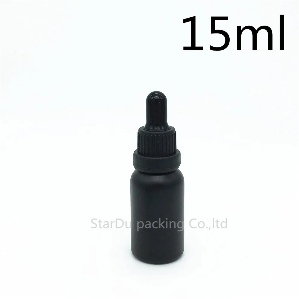 

Free Shipping 500pcs 15ml Black Frosted Glass Essential Oil Bottle With Black Tamper Evident Dropper Glass Perfume Bottle