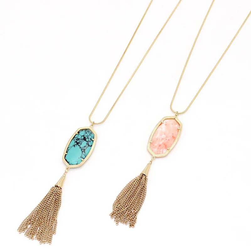 Модный шестигранный розовый кристалл зеленый мраморный камень кулон