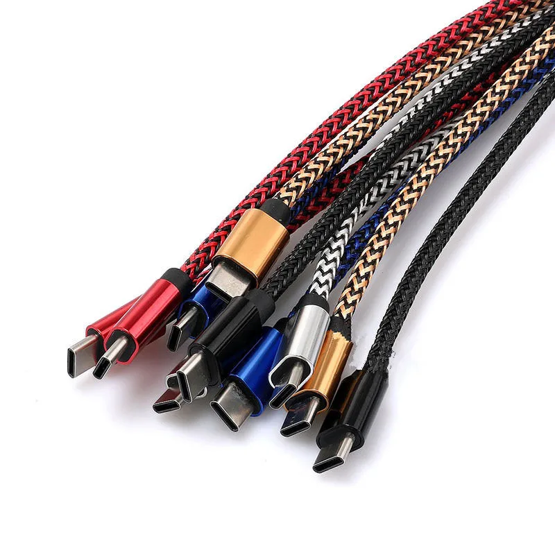 2 шт. 0, 2 м, 1 м, 2 м, 3 м, двойной цветной Плетеный USB 3,1 type C адаптер, зарядное устройство, кабель для синхронизации данных для samsung, huawei, Xiaomi