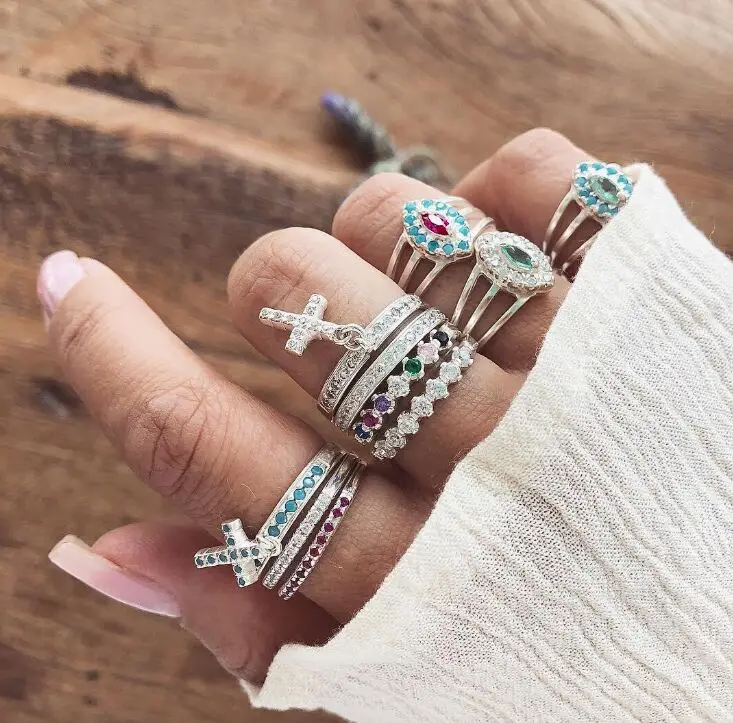 10 шт./компл. богемное ретро кольцо с цветным кристаллом и крестом набор