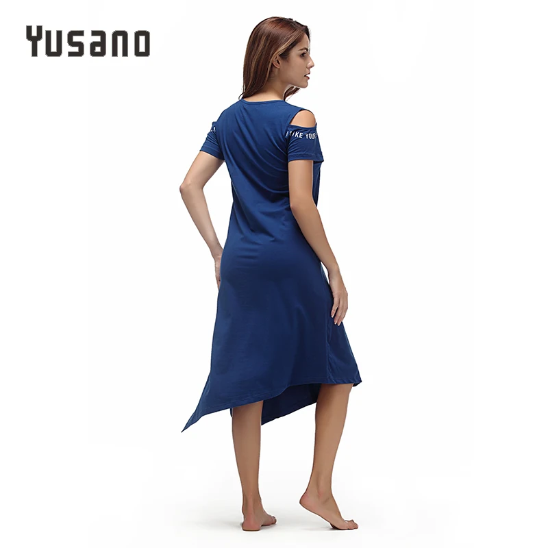 Yusano Women Nightgown Cotton Sleepwear Dress Off Shoulder Short Sleeve Nightshirt Asymmetric Sleepdress Casual Homewear Clothes|sleepwear