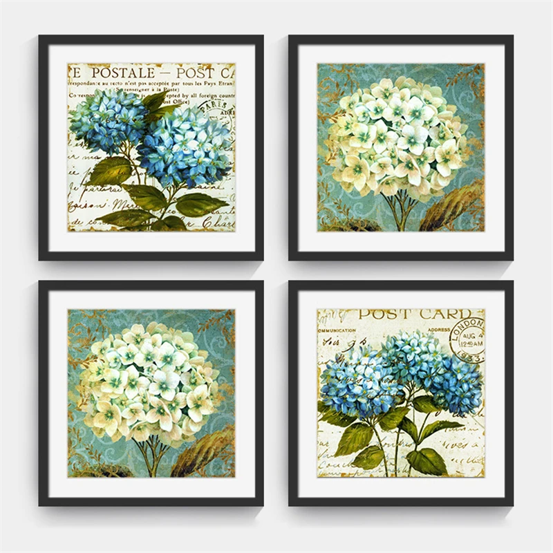 Скандинавская деревенская Цветочная печать Гортензия Холст Картина цветы