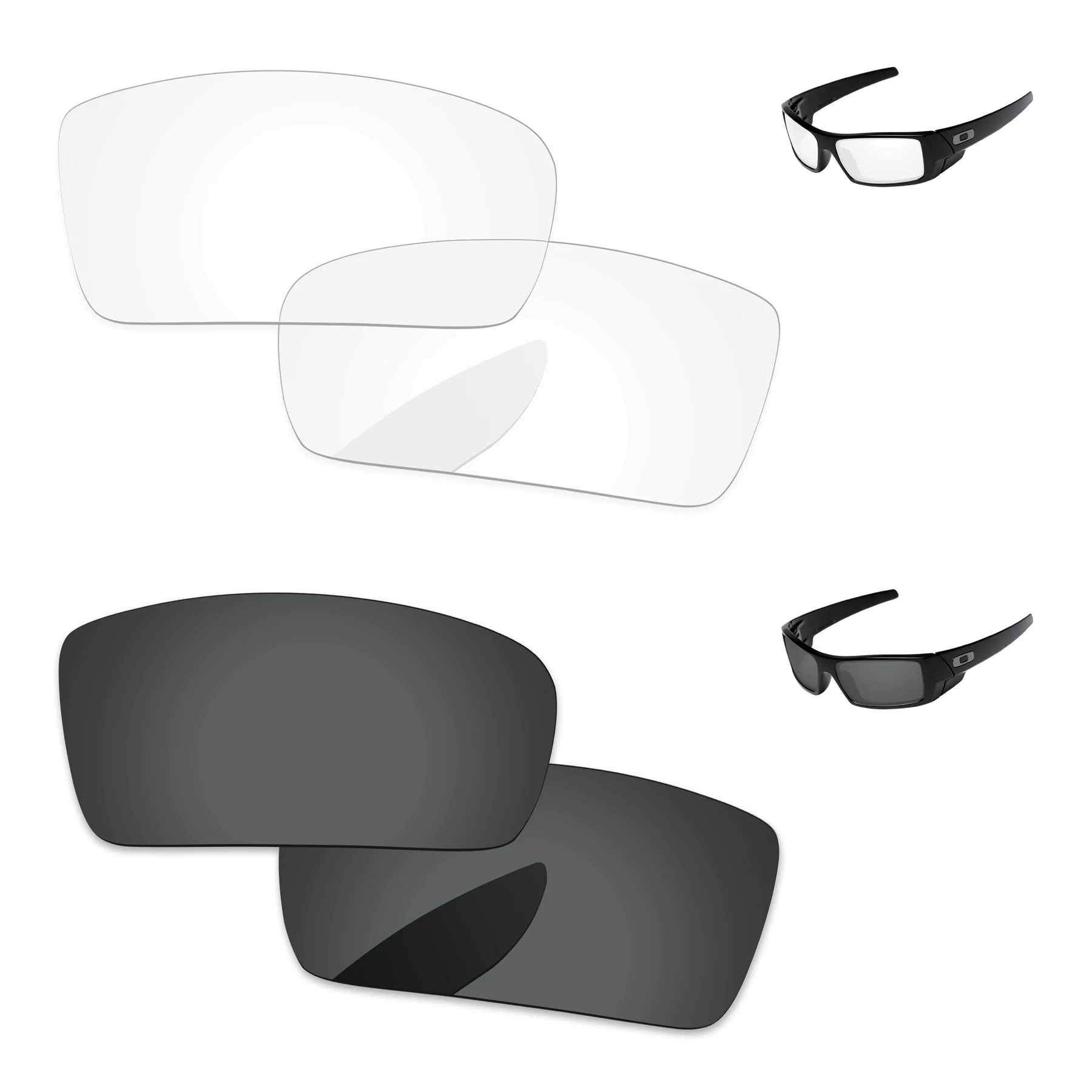 

Black & Crystal Clear 2 Pairs Replacement Lenses For Gascan Small Sunglasses Frame 100% UVA & UVB Protection
