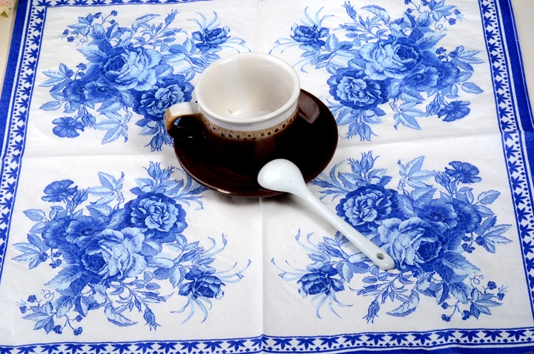 10 шт синий цветок здоровье напечатанная бумага деревянная салфетка ткань для