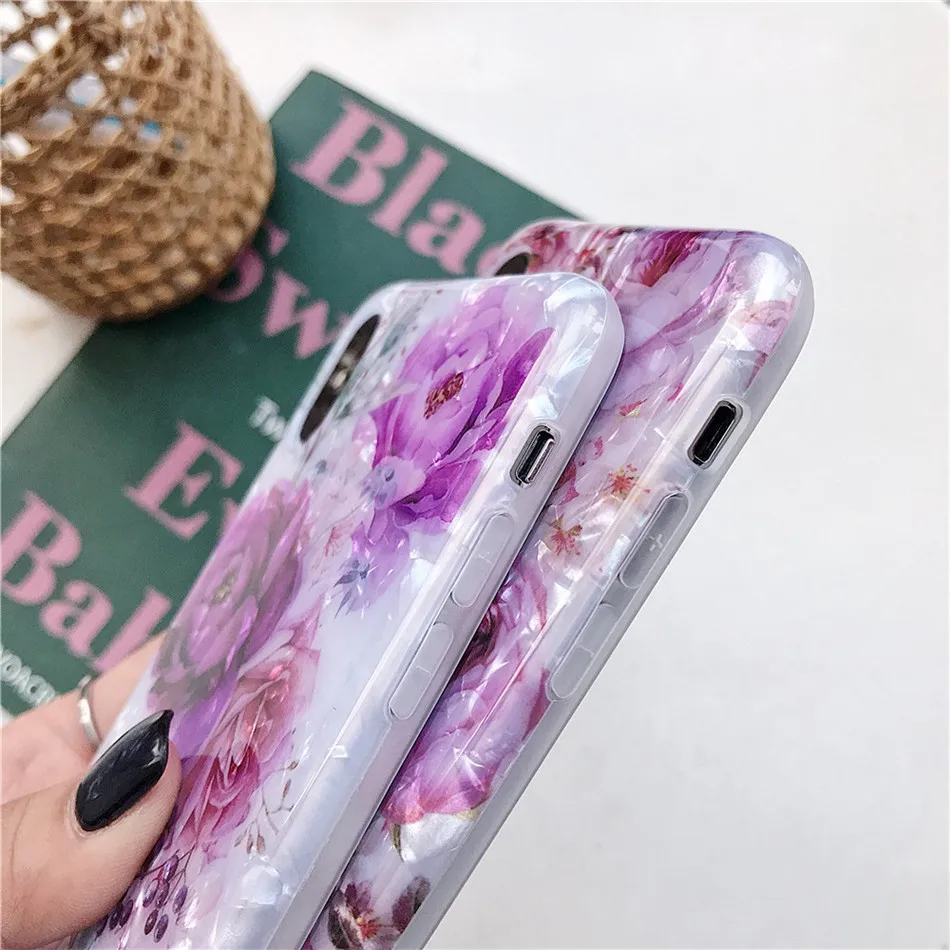 USLION Bling Dream Shell силиконовый чехол для телефона для iPhone X XR XS Max блестящие чехлы с цветочным принтом для iPhone 6 6S 8 7 Plus Мягкий чехол из ТПУ