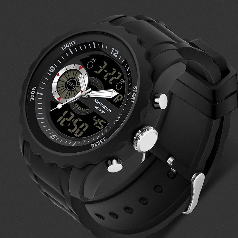 SANDA Мужские Аналоговые кварцевые цифровые часы с двойным дисплеем