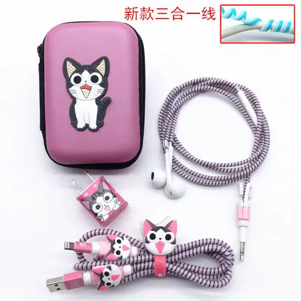 style 4 1,4 м милый мультфильм USB кабель наушники протектор набор с кабелем Стикеры для намотки Спиральный шнур протектор для iphone 5 6 6s 7plus - Цвет: style 4