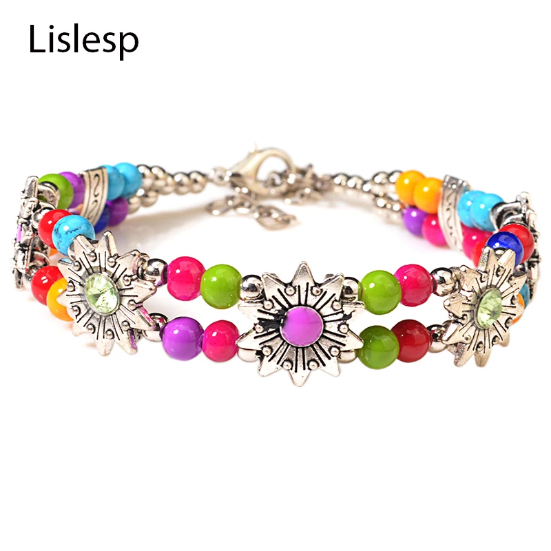 Lislesp Bohemian Charms Bracelet Bangles Ethnic Style Bib Beads Statement Bracelets for women bridal wedding Jewelry bijoux | Украшения и