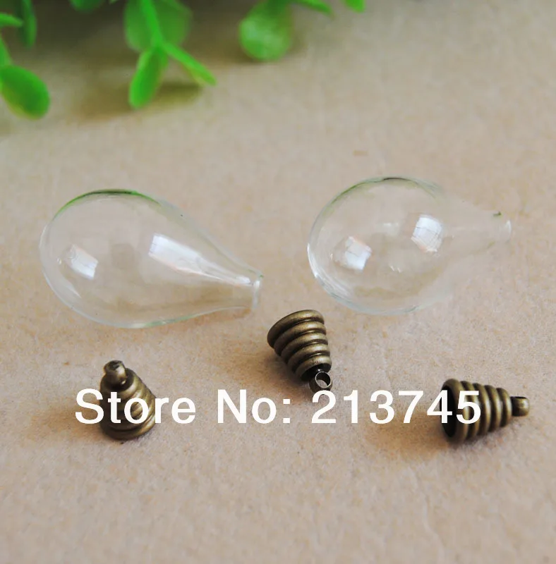 

Free ship!!! Nice 50set/lot round 31*18mm glass bubble , Glass Bulb Vial with bronze cap set DIY (glass bottle/ vial pendant )