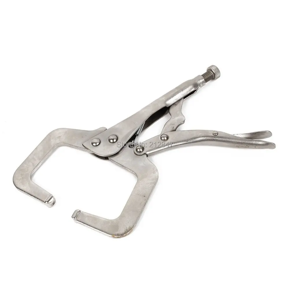 

Fixed Head Silver Tone Spring Loaded C Clamp Locking Plier 11-inch