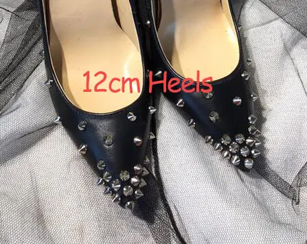 Silver Rivet 12cm Veowalk/пикантные женские туфли на очень высоком каблуке с заклепками; модные женские туфли-лодочки из лакированной кожи с острым носком на шпильке; Цвет по индивидуальному заказу - Цвет: Silver Rivet 12cm