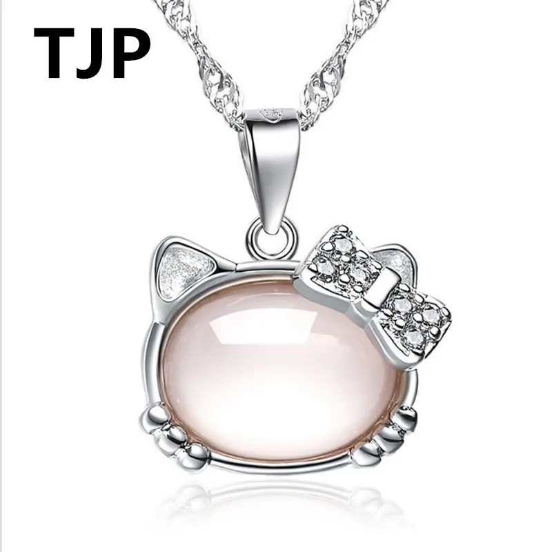 TJP милый розовый кристалл камни кошка кулоны ожерелье для женщин ювелирные