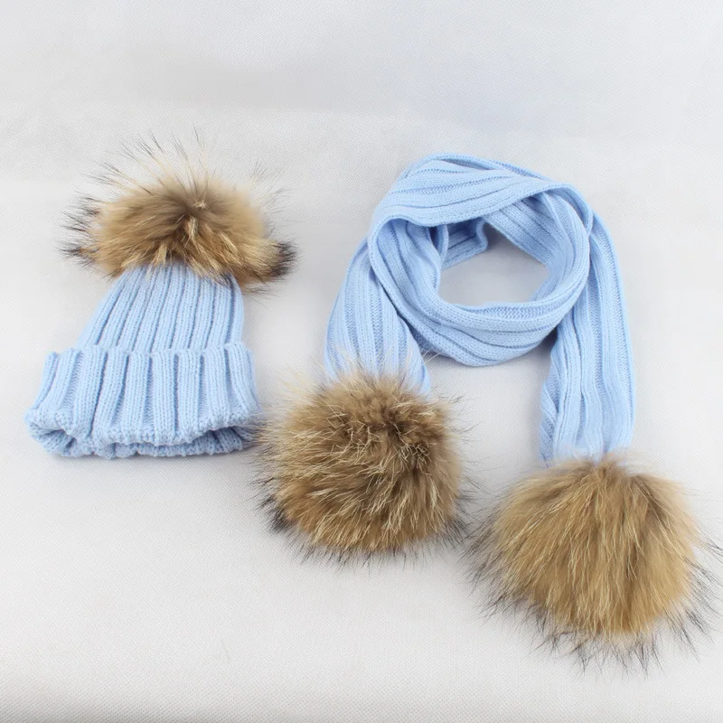 Фонарики и фонарь 15 см помпон из меха енота LF4080|scarf and hat set|hat setscarf |