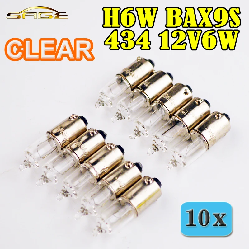 Flytop 10 шт./лот H6W 434 BAX9S 12 В 6 Вт прозрачная стеклянная Миниатюрная лампа C2R нить