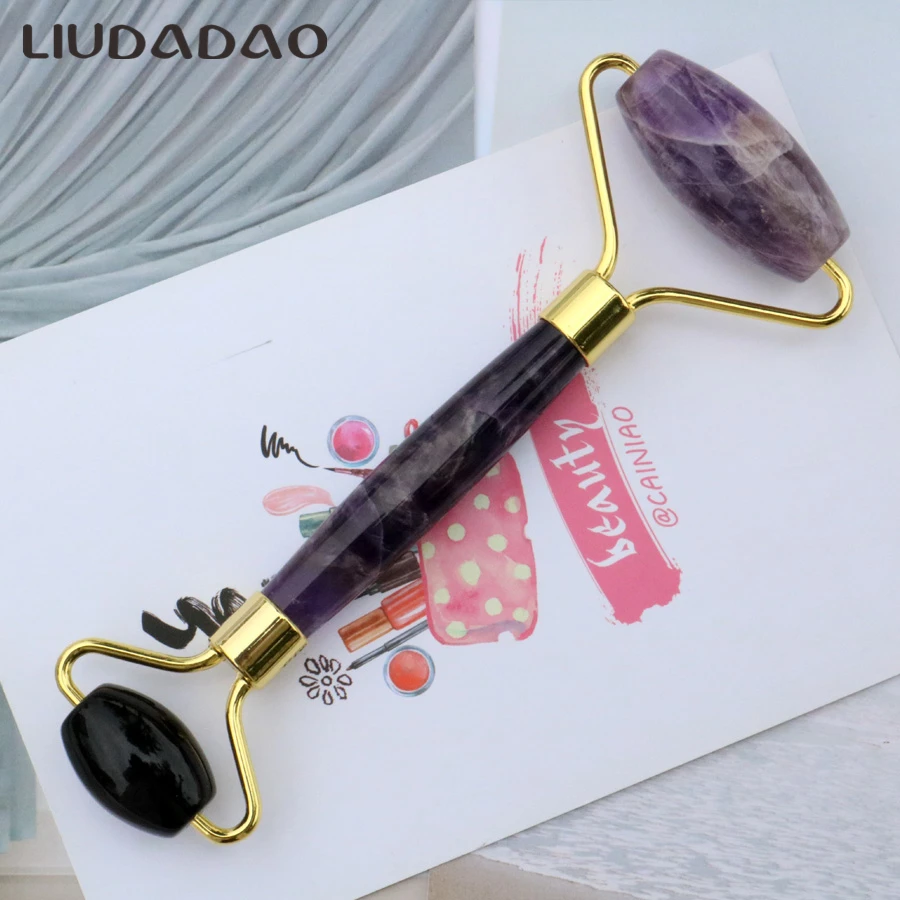 

Double Head Amethyst Black Obsidian Facial Massage Roller Jade Face Slimming Body Head Neck Nature Skin Care Tools Dropshipping